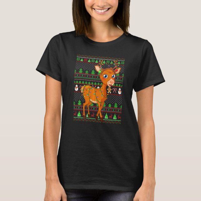 Ugly Xmas Sweater Style Lighting Hirsch Weihnachte T-Shirt (Vorderseite)