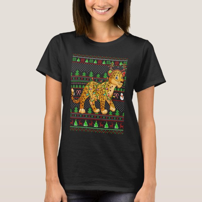 Ugly Xmas Sweater Style Lighting Leopard Christmas T-Shirt (Vorderseite)