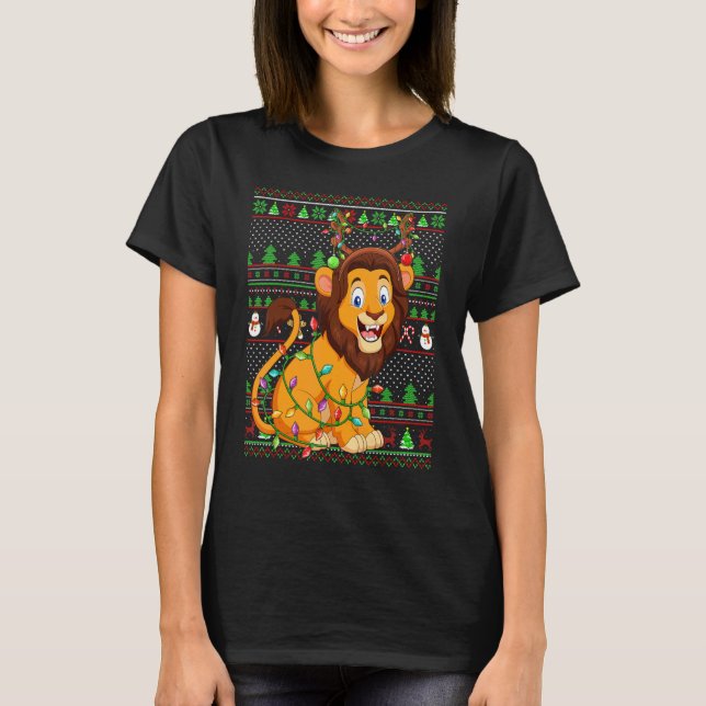 Ugly Xmas Sweater Style Lighting Lion Christmas T-Shirt (Vorderseite)