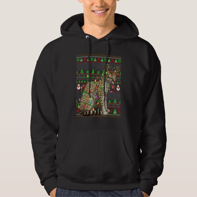 Ugly Xmas Sweater Style Lighting Ocelot Christmas Hoodie (Vorderseite)