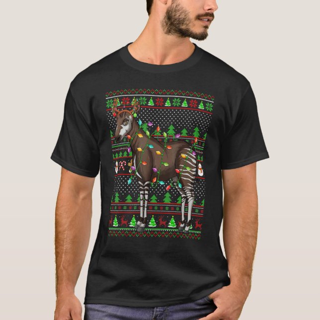 Ugly Xmas Sweater Style Lighting Okapi Christmas T-Shirt (Vorderseite)