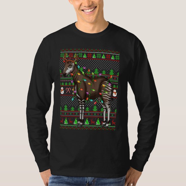 Ugly Xmas Sweater Style Lighting Okapi Christmas T-Shirt (Vorderseite)