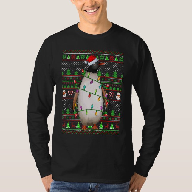 Ugly Xmas Sweater Style Lighting Penguin Bird Chri T-Shirt (Vorderseite)