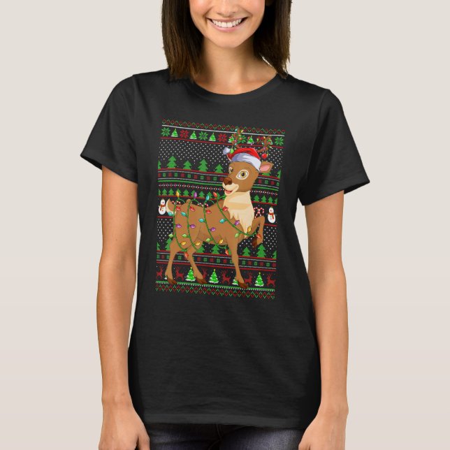 Ugly Xmas Sweater Style Lighting Reindeer Christma T-Shirt (Vorderseite)