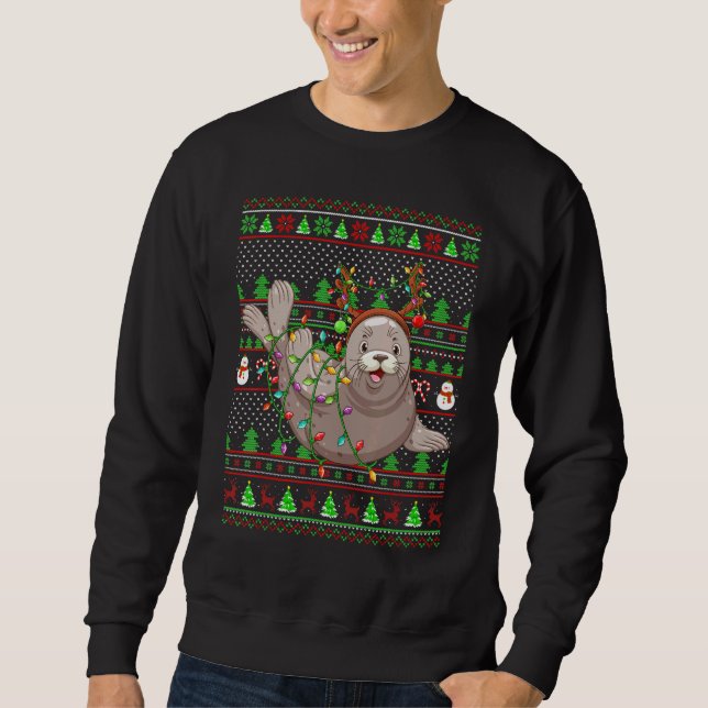 Ugly Xmas Sweater Style Lighting Seals Christmas Sweatshirt (Vorderseite)