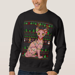 Ugly Xmas Sweater Style Lighting Sphynx Kat Christ Sweatshirt