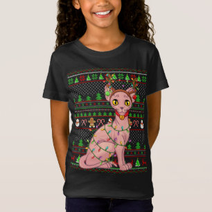 Ugly Xmas Sweater Style Lighting Sphynx Kat Christ T-Shirt
