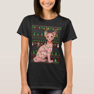 Ugly Xmas Sweater Style Lighting Sphynx Kat Christ T-Shirt