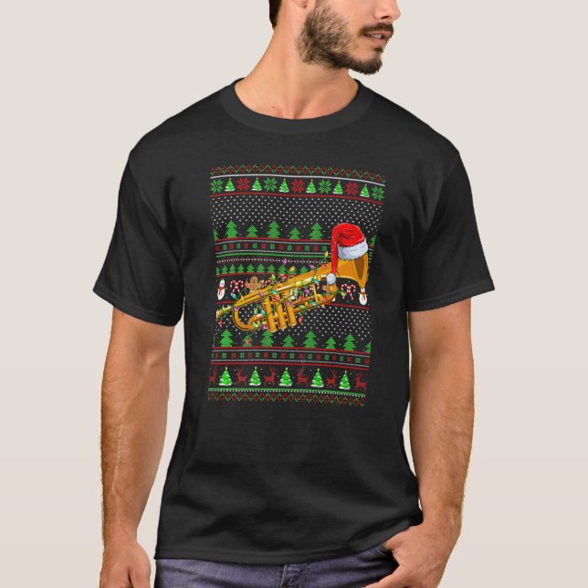 Ugly Xmas Sweater Style Lighting Trumpet Weihnacht T-Shirt (Vorderseite)