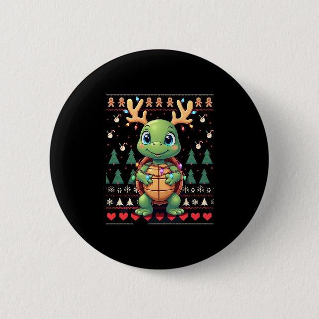 Ugly Xmas Sweater Style Lighting Turtle Christmas  Button (Vorderseite)