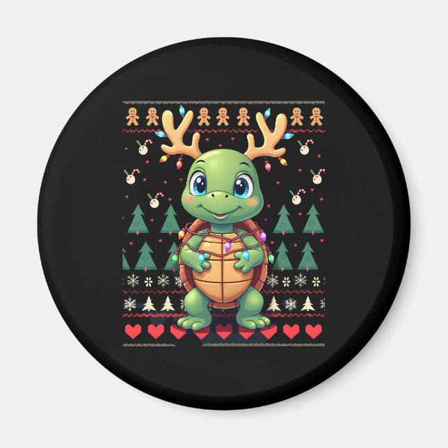 Ugly Xmas Sweater Style Lighting Turtle Christmas  Magnet (Vorne)