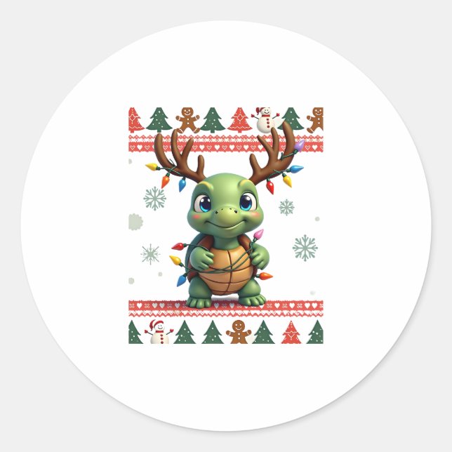 Ugly Xmas Sweater Style Lighting Turtle Christmas  Runder Aufkleber (Vorderseite)