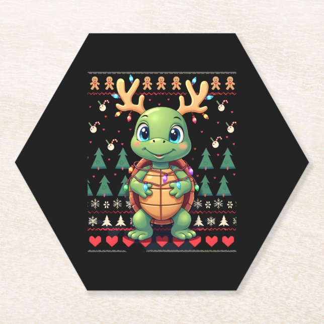 Ugly Xmas Sweater Style Lighting Turtle Christmas  Untersetzer (Vorderseite)