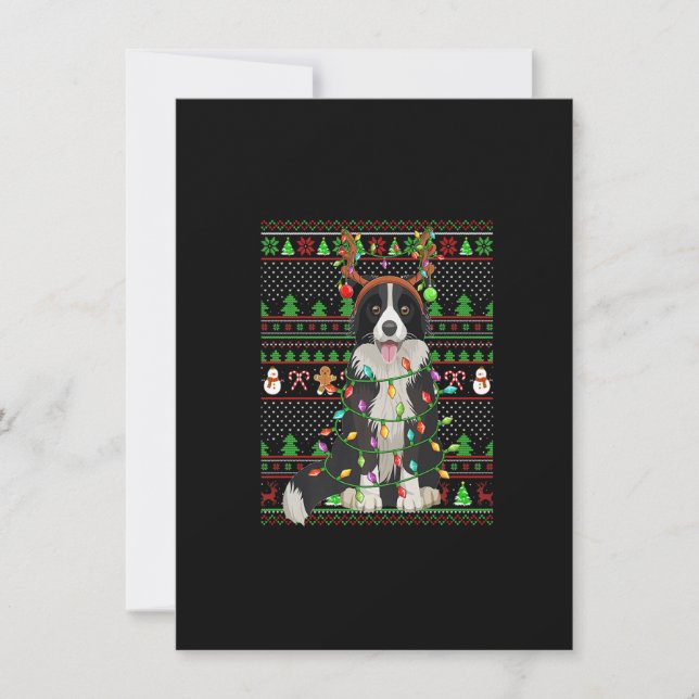 Ugly Xmas Sweater Style Lights Border Collie Dog C Einladung (Vorderseite)
