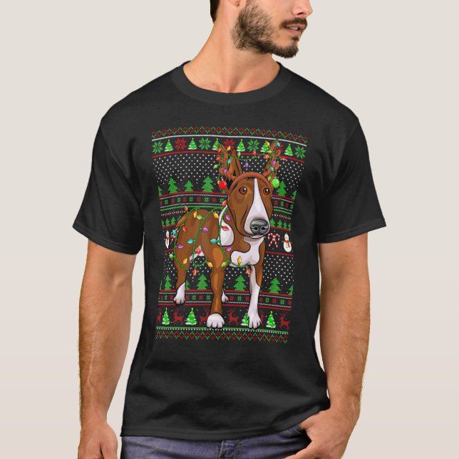 Ugly Xmas Sweater Style Lights Rat Terrier Dog Chr T-Shirt (Vorderseite)
