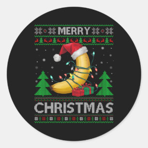 Ugly Xmas Sweater Style Lights Santa Banana Christ Runder Aufkleber