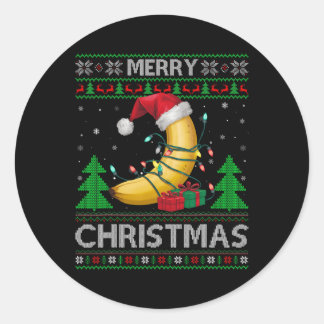 Ugly Xmas Sweater Style Lights Santa Banana Christ Runder Aufkleber