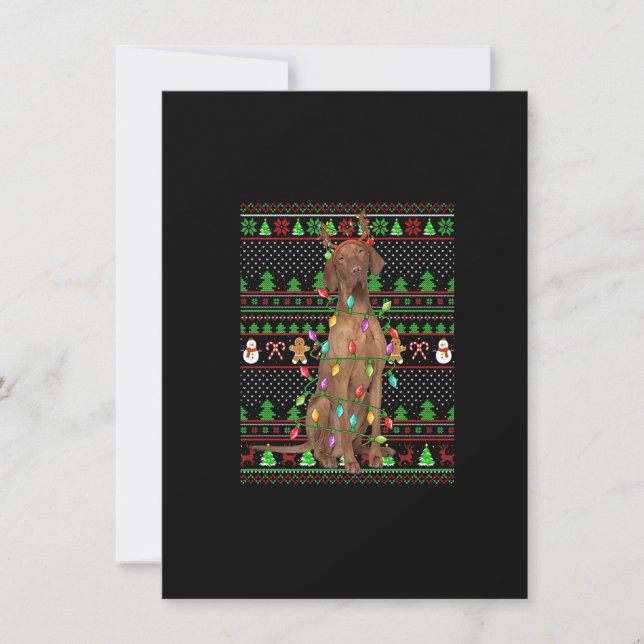 Ugly Xmas Sweater Style Lights Vizsla Dog Christma Einladung (Vorderseite)