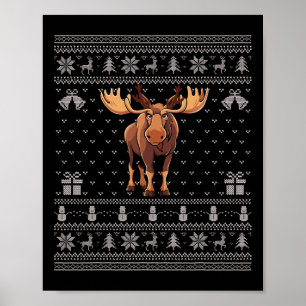 Ugly Xmas Sweater Style Moose Reinirder Weihnachte Poster