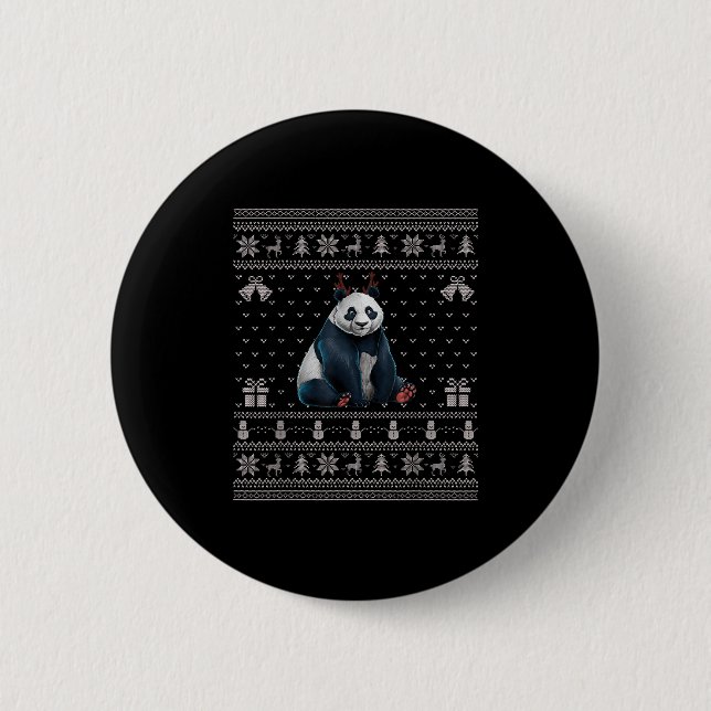 Ugly Xmas Sweater Style Panda Reindeer Christmas  Button (Vorderseite)