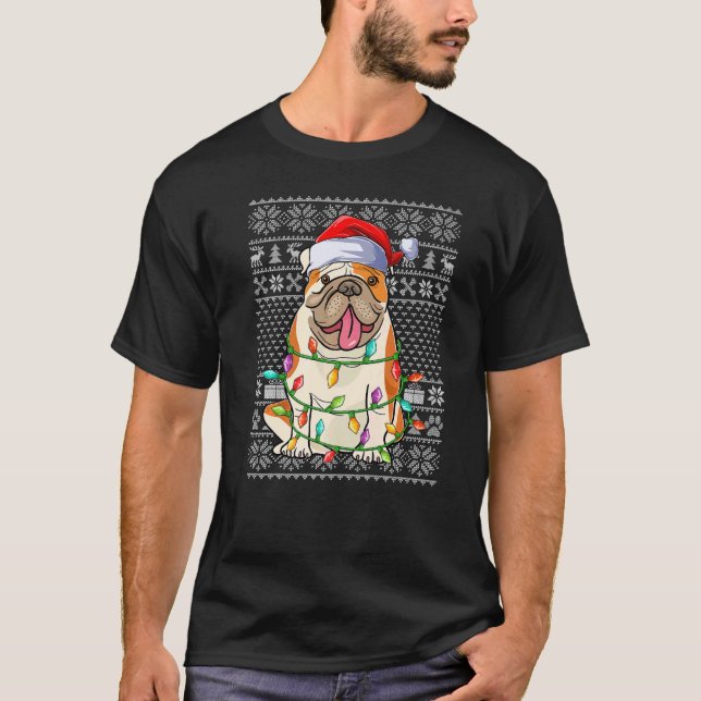 Ugly Xmas Sweater Style Santa American Bulldog Chr T-Shirt (Vorderseite)