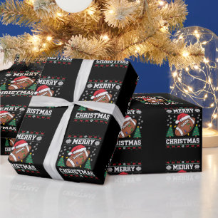 Ugly Xmas Sweater Style Santa American Football Geschenkpapier