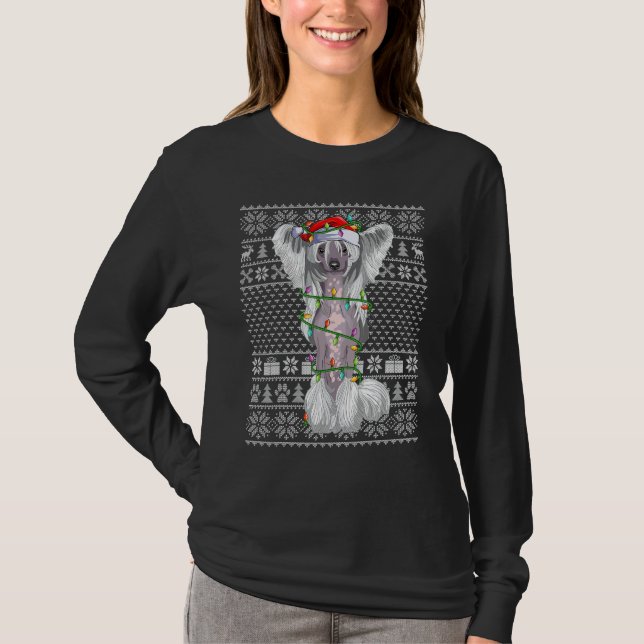 Ugly Xmas Sweater Style Santa Chinese Crested Dog  T-Shirt (Vorderseite)