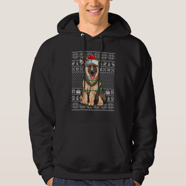 Ugly Xmas Sweater Style Santa German Shepherd Dog  Hoodie (Vorderseite)