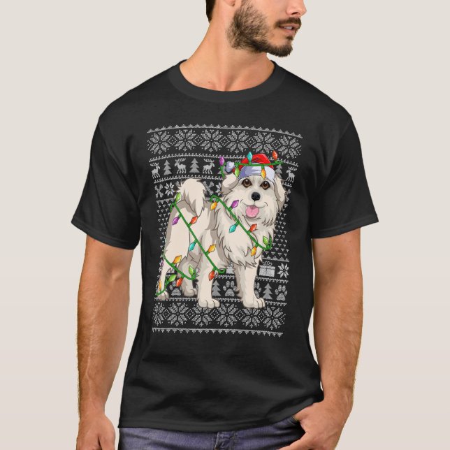 Ugly Xmas Sweater Style Santa Great Pyrenäen Hund  T-Shirt (Vorderseite)