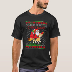 Ugly Xmas Sweater Style Santa Riding Fennec Fox Ch T-Shirt