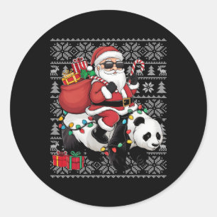 Ugly Xmas Sweater Style Santa Riding Panda Weihnac Runder Aufkleber