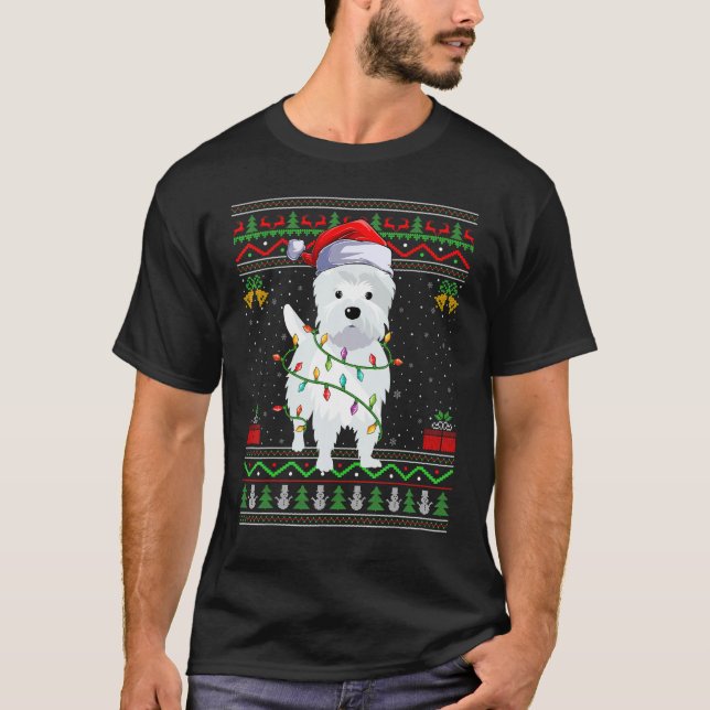 Ugly Xmas Sweater Style Santa Westie Hund Weihnach T-Shirt (Vorderseite)