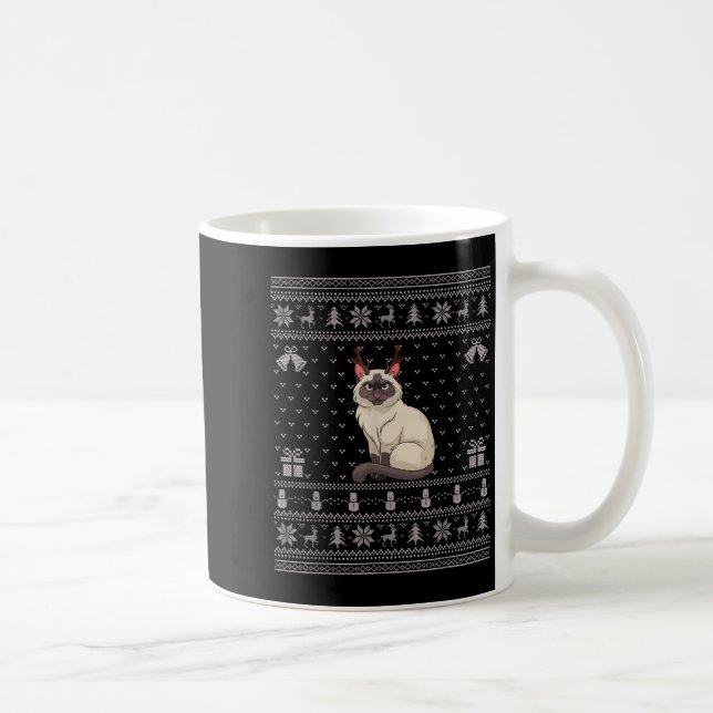 Ugly Xmas Sweater Style Siamese Cat Reindeer Chris Kaffeetasse (Rechts)