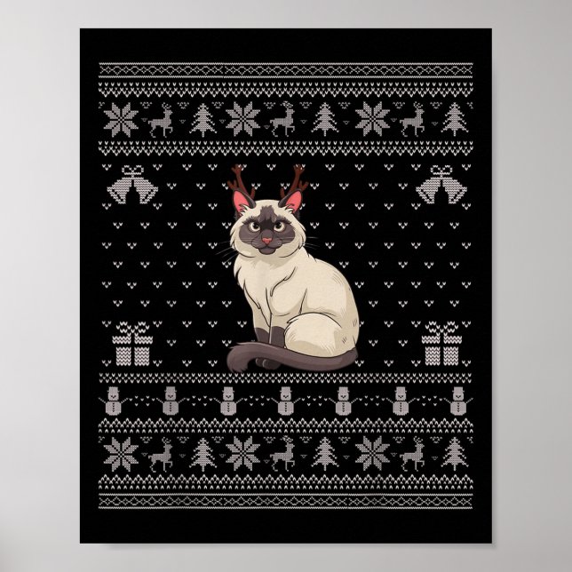 Ugly Xmas Sweater Style Siamese Cat Reindeer Chris Poster (Vorne)