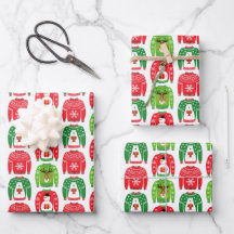 Ugly Xmas Sweaters Polar Bear Snowman Rudolf Red