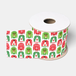 Ugly Xmas Sweaters Polar Bear Snowman Rudolf Red Ripsband