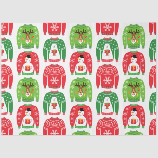 Ugly Xmas Sweaters Polar Bear Snowman Rudolf Red Seidenpapier (Vorderseite)
