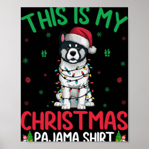 Ugly Xmas Tree Lights Santa Akita Dog Christmas Pa Poster