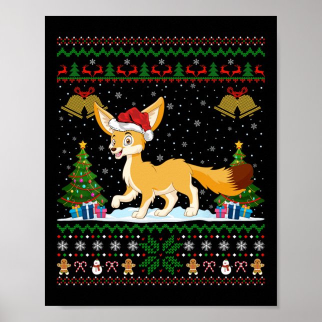 Ugly Xmas Tree Lights Weihnachtsmannmütze Fennec F Poster (Vorne)