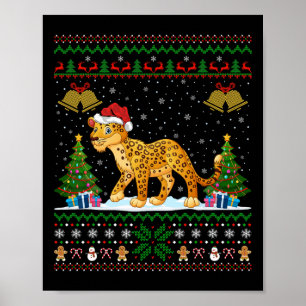 Ugly Xmas Tree Lights Weihnachtsmannmütze Leopard Poster