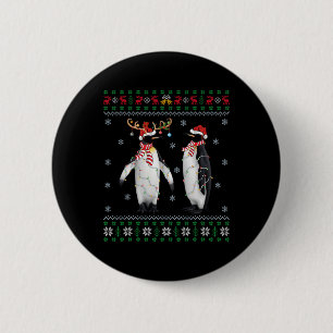 Ugly Xmas Tree Lights Weihnachtsmannmütze Pinguin  Button