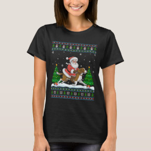 Ugly Xmas Tree Santa Riding Brittany Spaniel Dog C T-Shirt