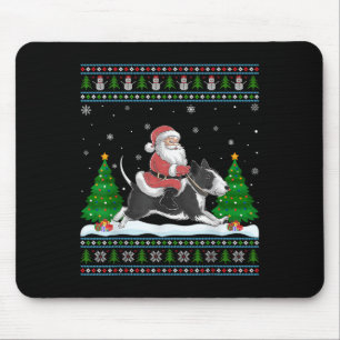Ugly Xmas Tree Santa Riding Rat Terrier Dog Christ Mousepad