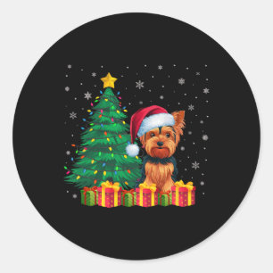Ugly Yorkshire Terrier Weihnachtsmannmütze Christm Runder Aufkleber