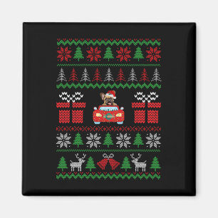 Ugor Christmas French Bulldog Riding Car Red Santa Magnet