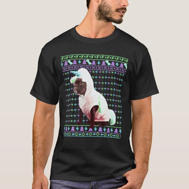 Ugor Christmas Sweater Funny French Bulldog Dog Un T-Shirt (Vorderseite)