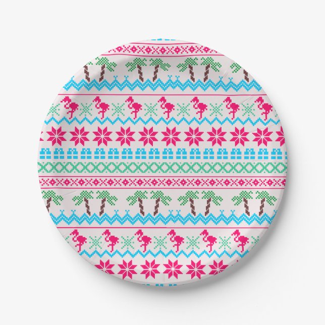 Ugor Christmas Sweater Tropical Flamingo Pappteller (Vorderseite)