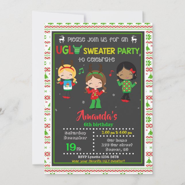 Ugulati Party Einladung Weihnachten Geburtstag (Vorderseite)
