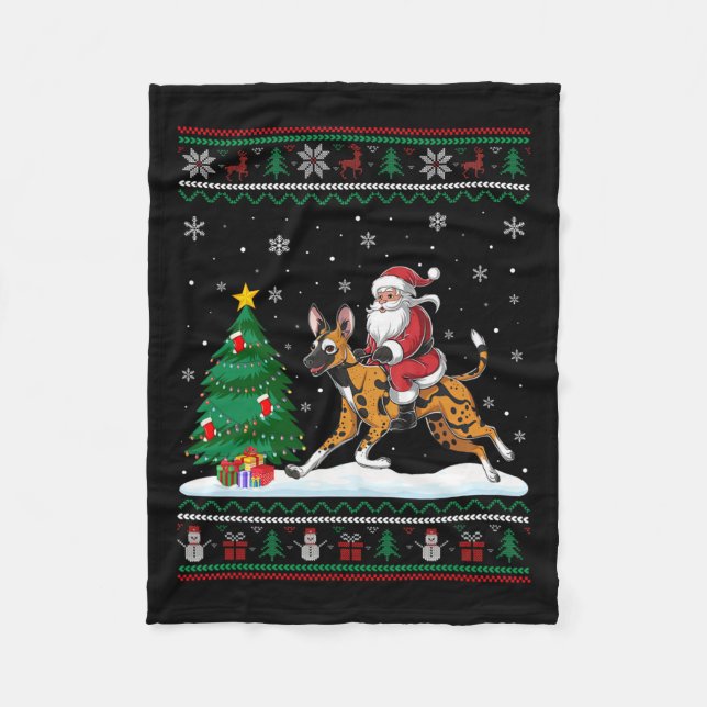 Uguler Weihnachtsbaum Lights Santa Riding African  Fleecedecke (Vorderseite)