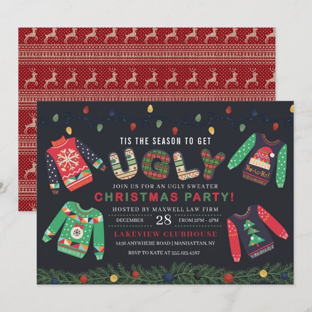 Ugules Weihnachts-Sweater-Party Einladung (Vorne/Hinten)